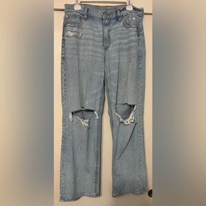 AE STRETCH SUPER HIGH-WAISTED RIPPED ANKLE STRAIGHT LEG